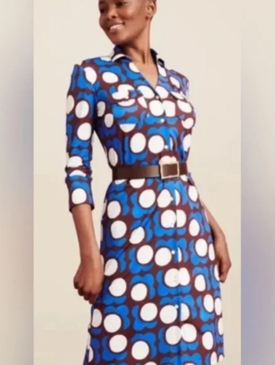 J. McLaughlin Dresses & Skirts - J.Mclaughlin Blue & White Polka Midi Shirt Dress with Belt Medium